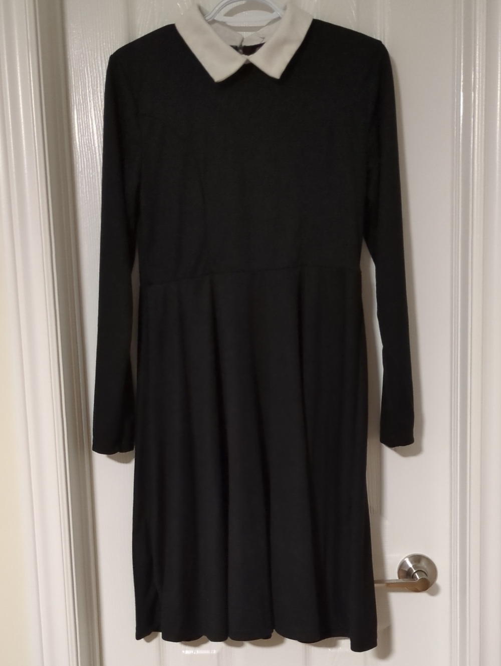 Black Long-Sleeve Dress with White Collar